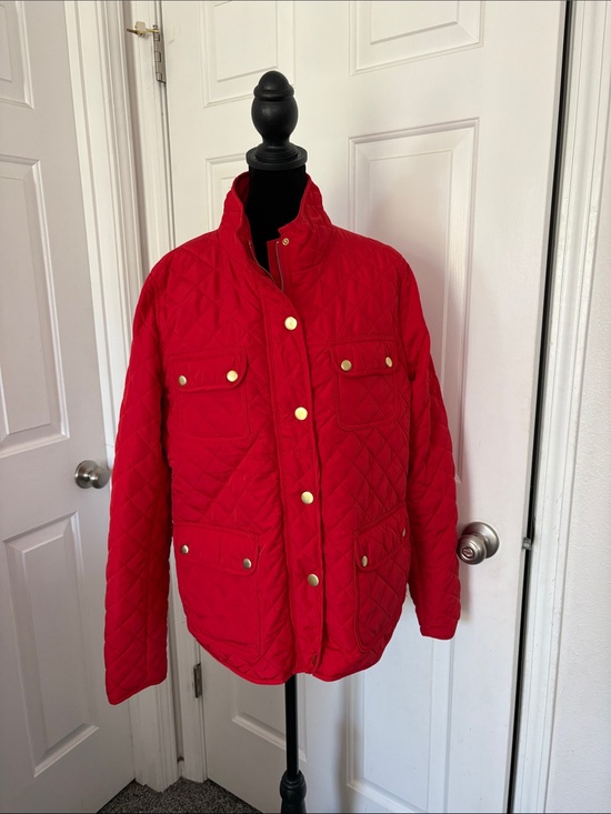 crown & ivy Jackets & Blazers - crown & ivy Bright Red Quilted Jacket with Gold-Tone Buttons